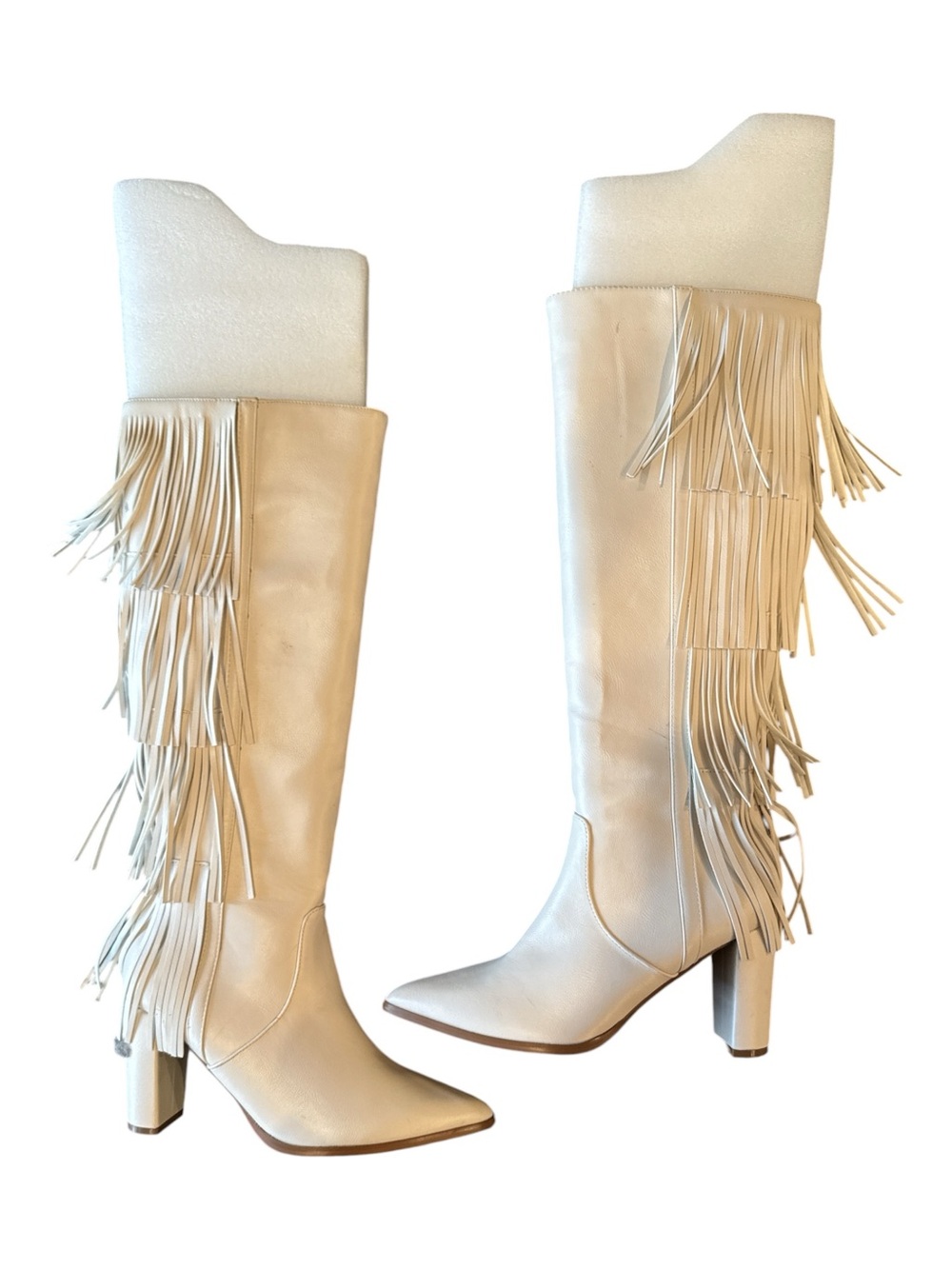 Bellini Zaneta Ivory Fringe Wide Calf Western Knee High Boots Size 7 - Picture 2 of 13